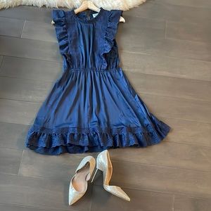 SUNDAY BEST Blue Eyelet and Ruffle Satin Dress